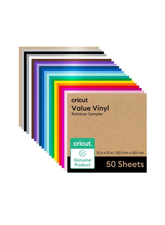 Cricut Value Permanent Vinyl - 50ft Rainbow Sampler, 12in x 12in Sheets (50 Count) - Image 1